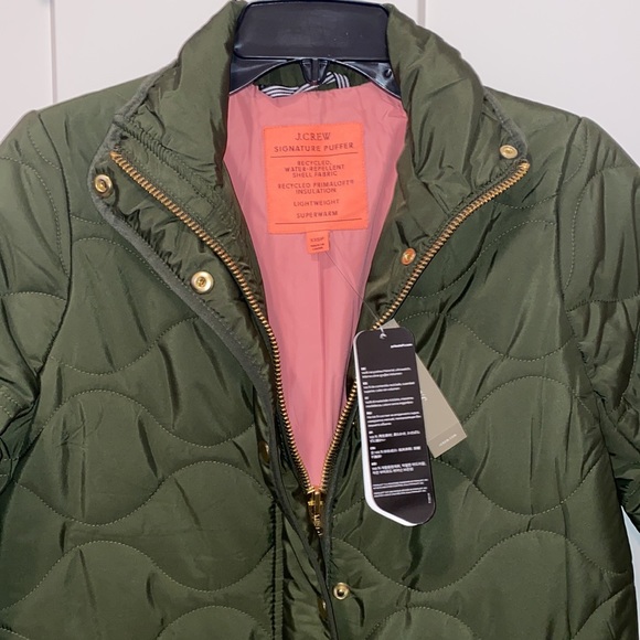 New J.Crew Quilted Signature Puffer Cocoon Green Coat XXSP petite XXS 00p - Picture 2 of 7